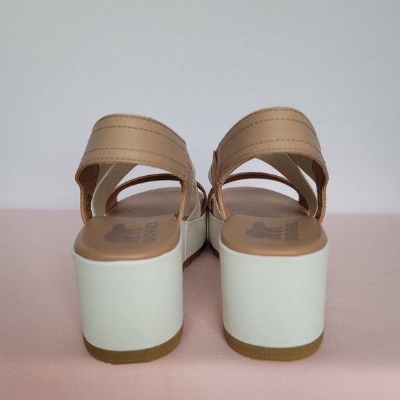 SOREL Cameron Flatform Slingback Leather/Fabric Sandals-Honest Beige/Chalk Size9 - Picture 11 of 16